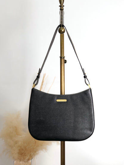 BURBERRY Logo Shoulder bag Hobobag Black Vintage xfbinh