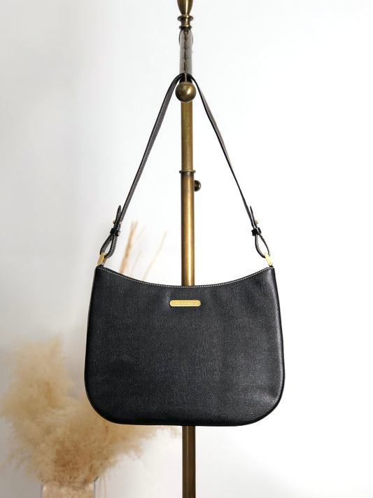 BURBERRY Logo Shoulder bag Hobobag Black Vintage xfbinh