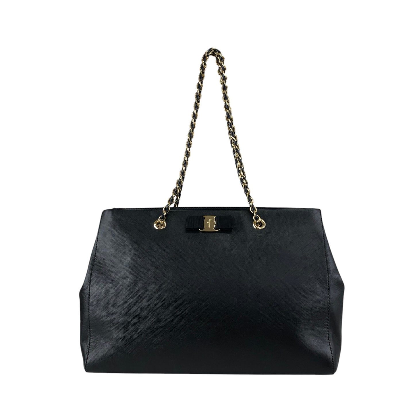 Salvatore Ferragamo Vala Ribbon Handbag Chain Shoulder bag Black Vintage 7fajd7