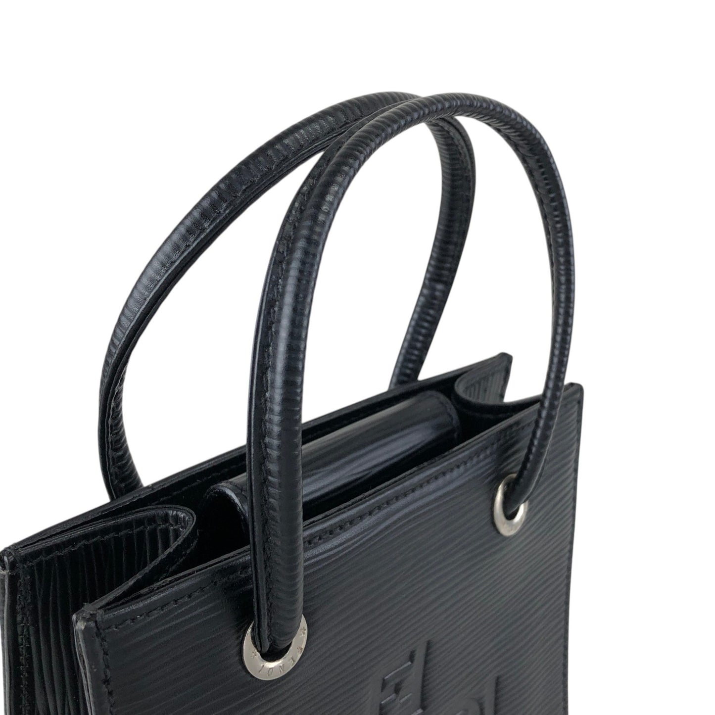 FENDI Logo Embossed Small Handle Black Vintage p2sp67