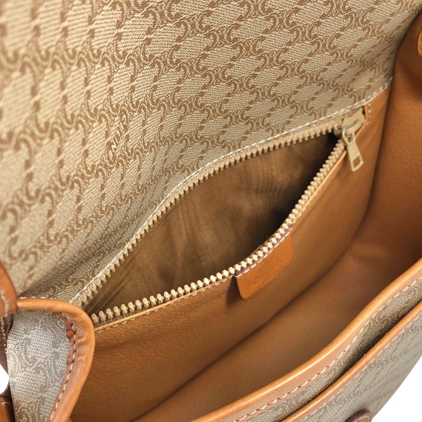 CELINE Macadam Front Buckle  Shoulder bag Beige Vintage nnbcwv
