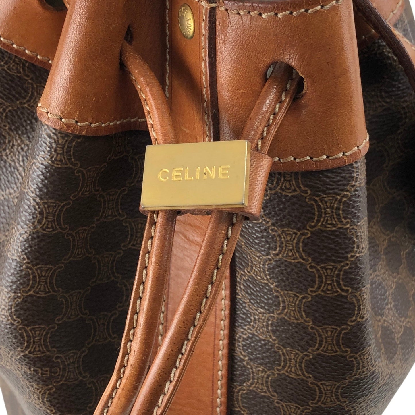 CELINE Macadam Drawstring Shoulder bag Brown Vintage v7knp2