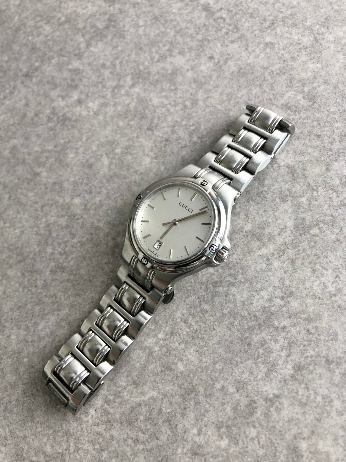 GUCCI Logo Quartz Watch Silver 9040M Vintage n6ymez