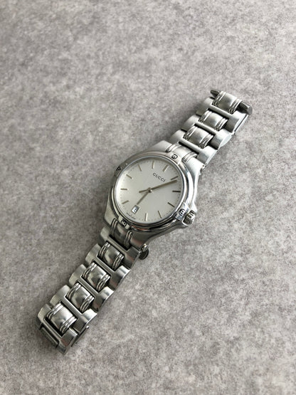 GUCCI Logo Quartz Watch Silver 9040M Vintage n6ymez