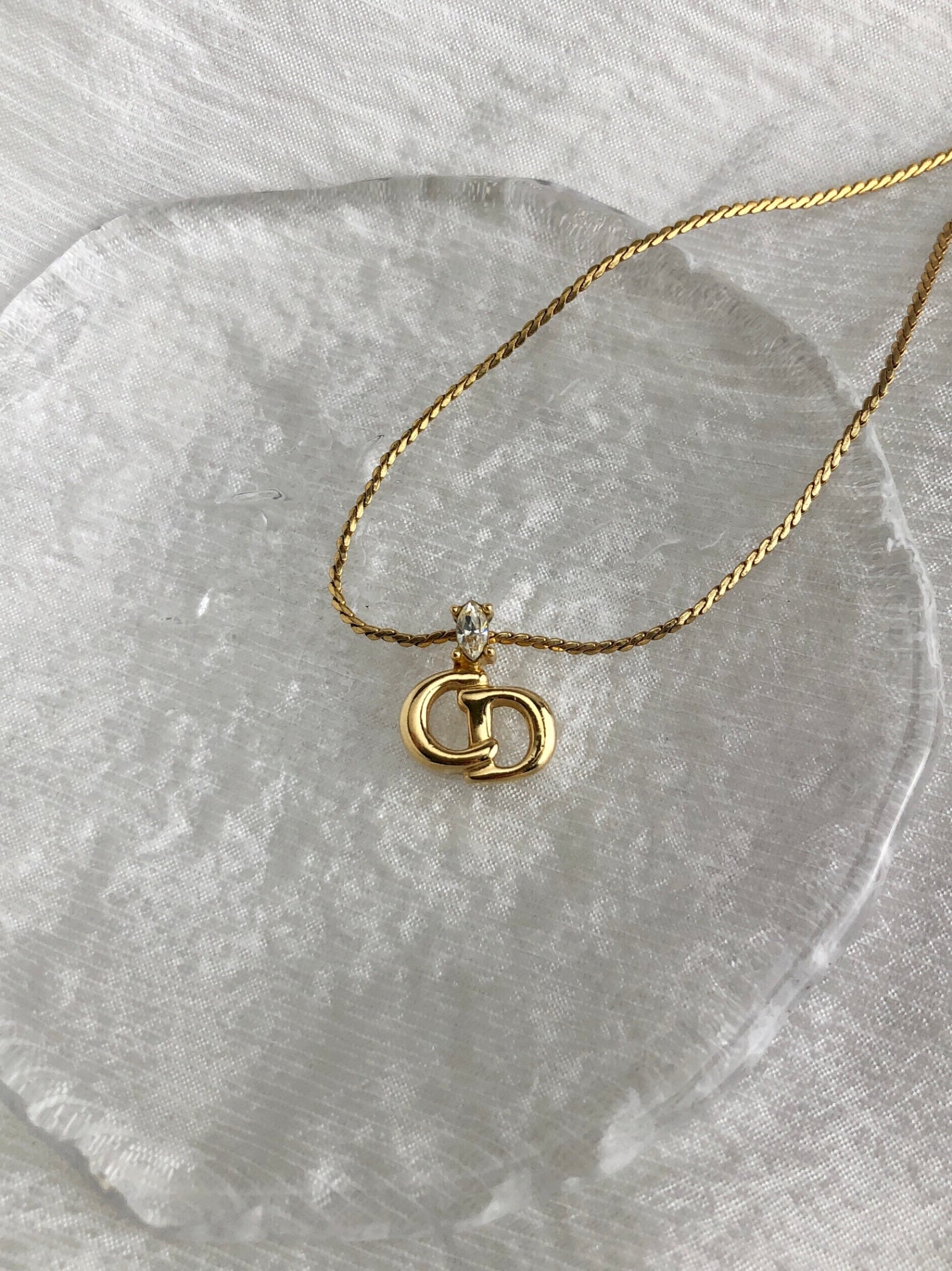 Christian Dior CD Logo Necklace Gold Vintage fjduai