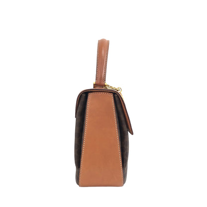 CELINE Macadam Turn Lock  Charm Leather Two-way Handbag Shoulder bag Brown Vintage g2sa6k