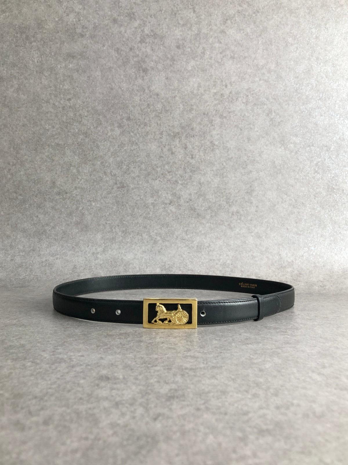 CELINE Horse Carriage Belt Black Vintage j7kdt3