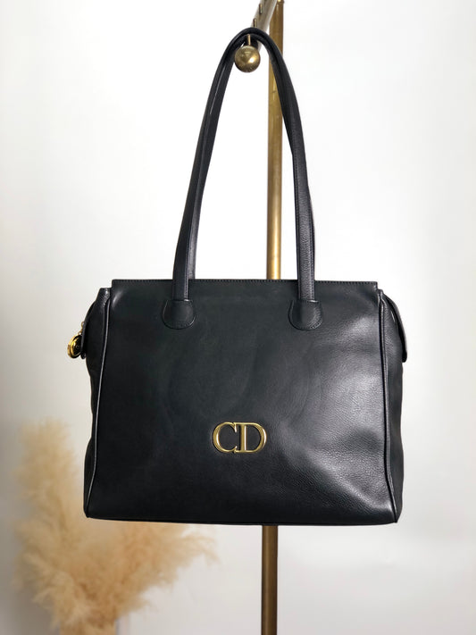 Christian Dior CD Logo Shoulder bag Totebag Black Vintage rkr48f