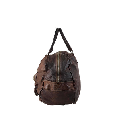 PRADA Triangle Logo Handbag Boston bag Washed leather Brown Vintage 2umzpg