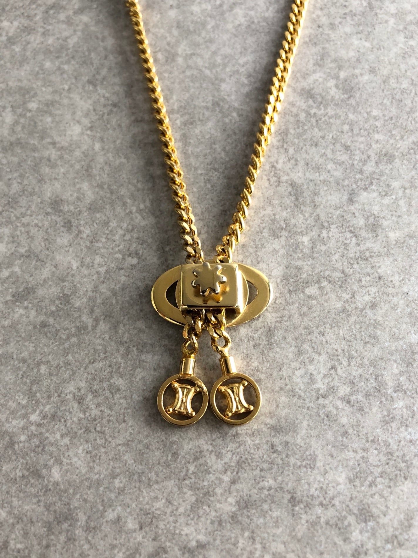 CELINE Triomphe Necklace Gold Vintage 2arrnh