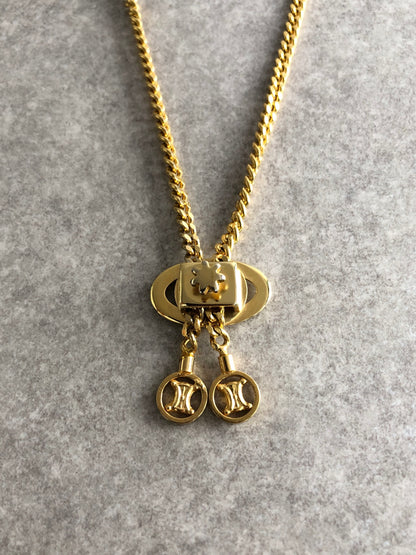 CELINE Triomphe Necklace Gold Vintage 2arrnh