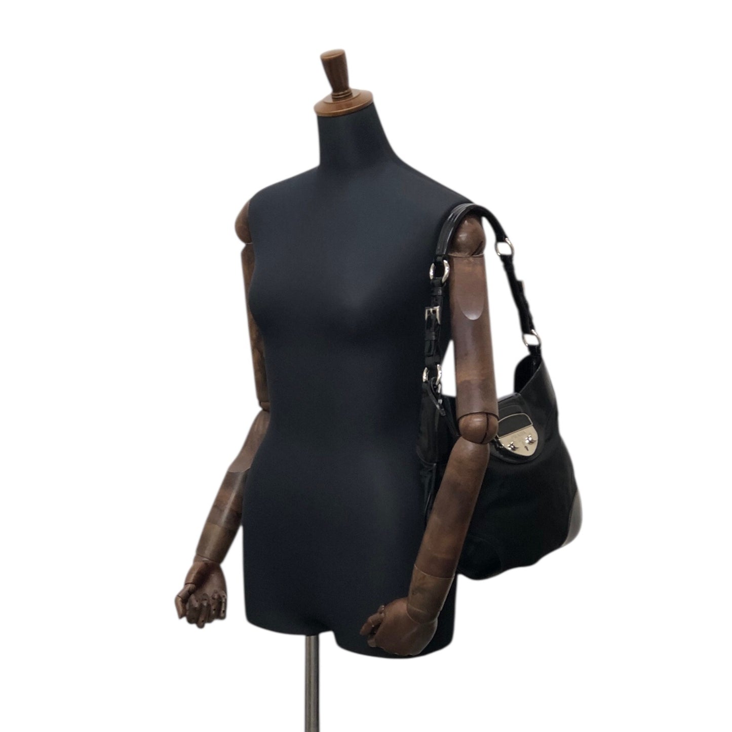 PRADA Logo Front Lock Shoulder bag Black Vintage jh2gpw