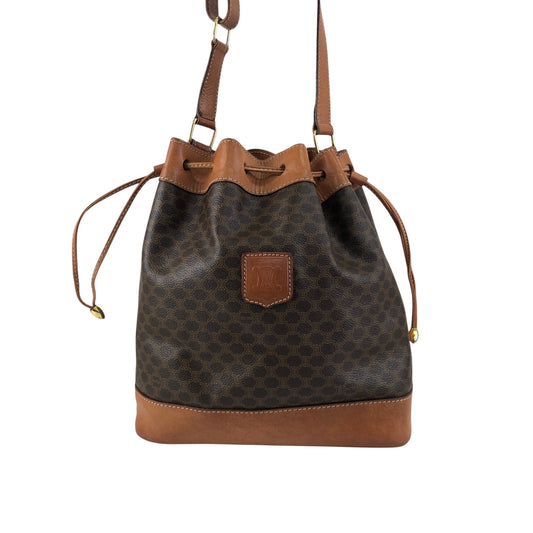 CELINE Macadam Blason Drawstring Shoulder bag Brown Vintage twzgft