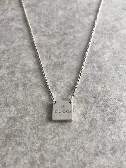 GUCCI Logo SILVER925 Necklace Silver Vintage h685zh