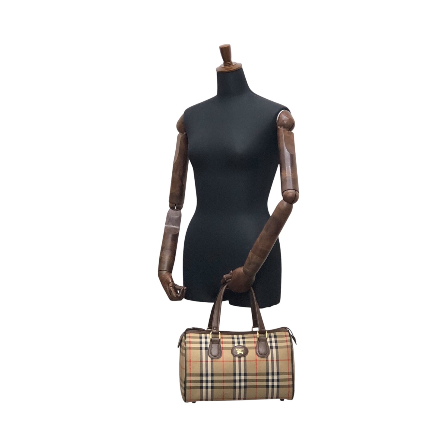 BURBERRY Classic Check Logo Handbag Boston bag Beige Vintage p2ptmi