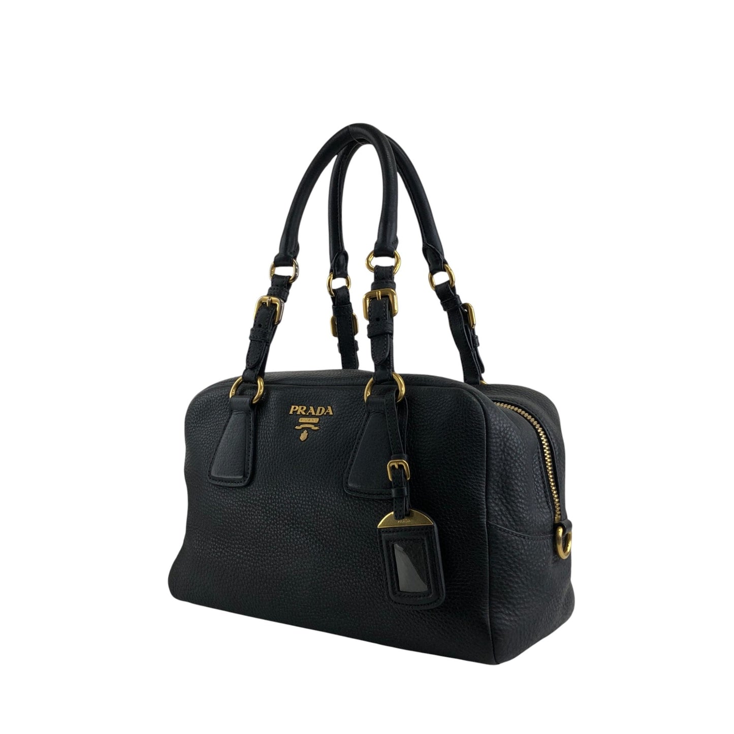 PRADA Logo Small Boston bag Handbag Black Vintage c8s4mf