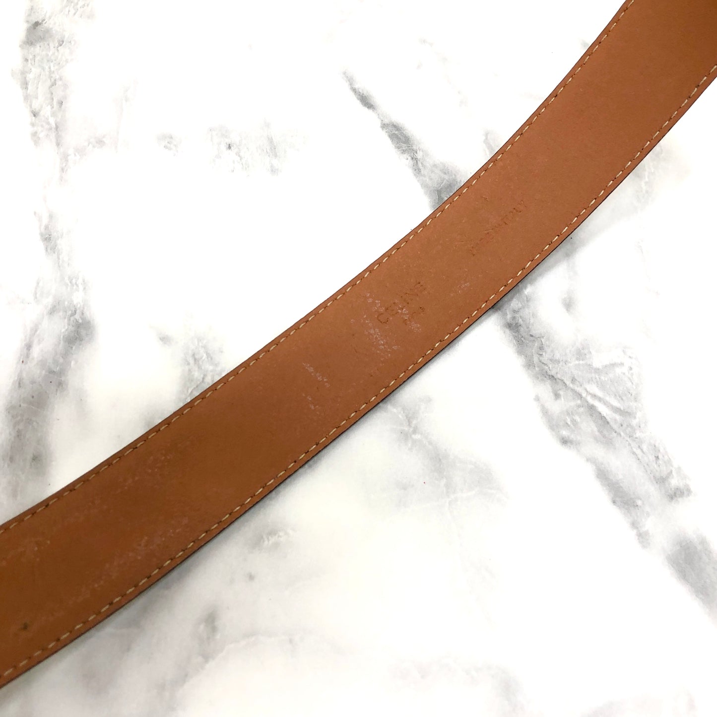 CELINE Circle Logo Leather Belt White Vintage 5absrf