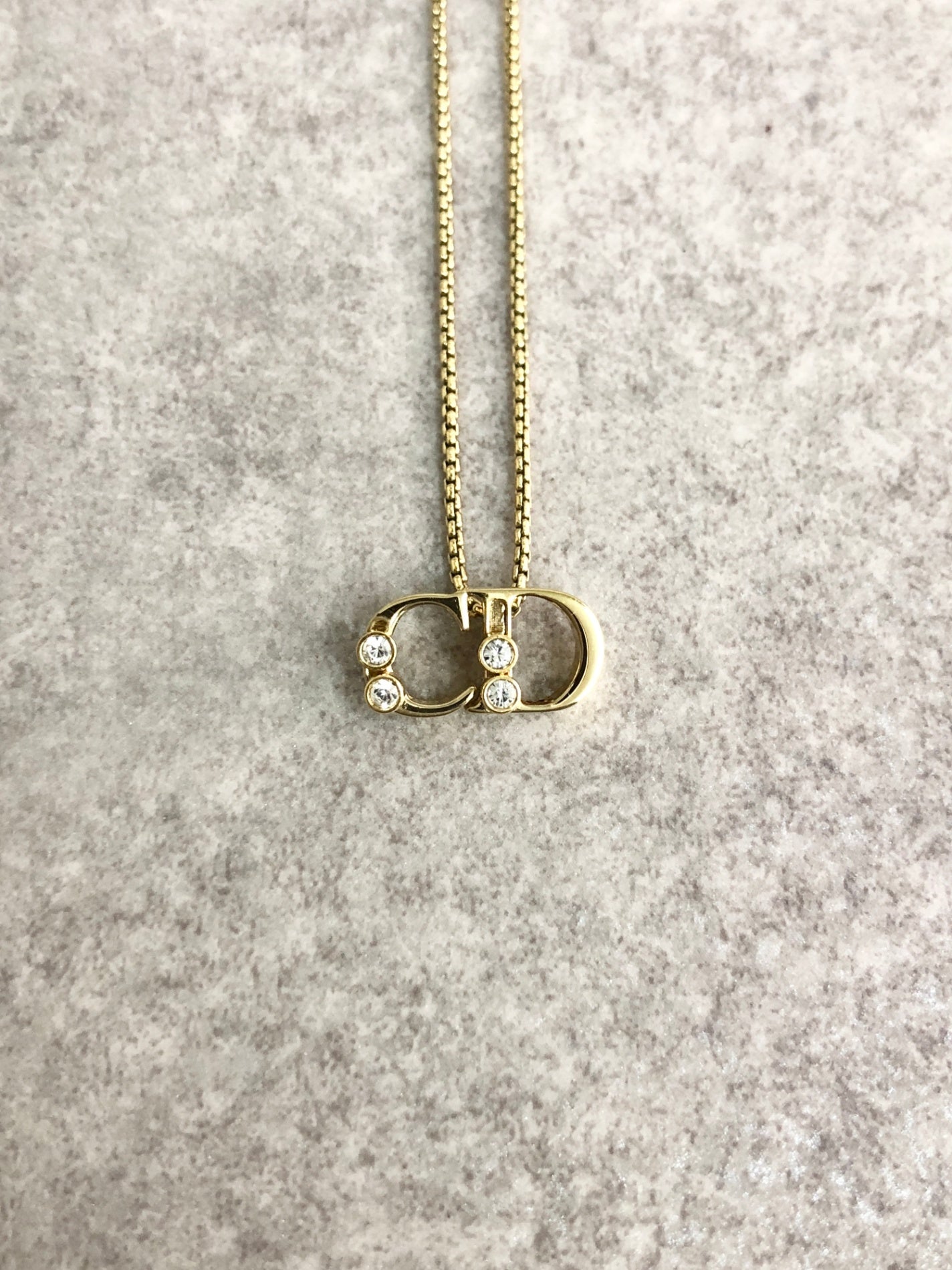 Christian Dior CD Logo Motif Rhinestone Necklace Gold Vintage ua7bst