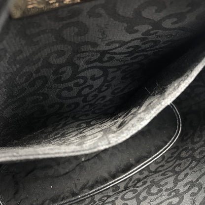 Yves Saint Laurent YSL Logo Arabesque Pattern Leather Shoulder bag Black Vintage xfnsx5