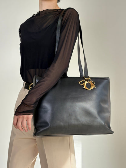 Christian Dior Logo Charm Handbag Totebag Black Vintage jimcsr