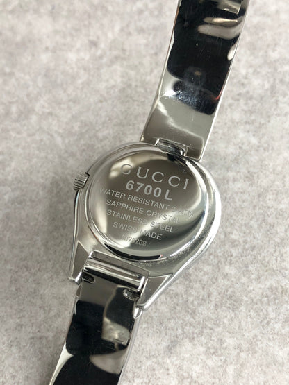 GUCCI Logo Bangle Quartz Watch Silver 6700L Vintage btrc45