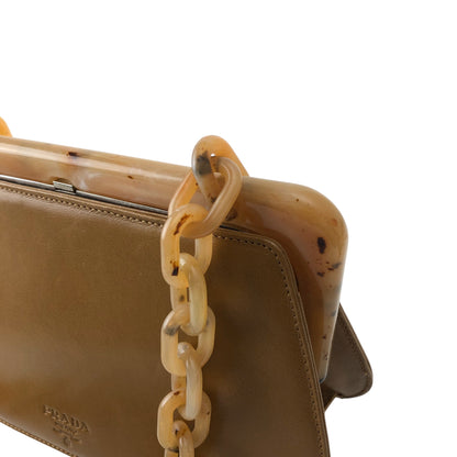 PRADA Logo Metal Clasp Chain Shoulder bag Brown Vintage 8f3n64