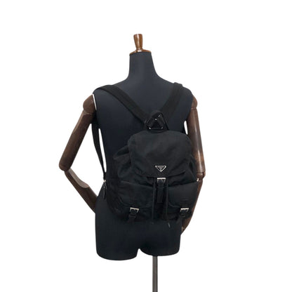PRADA Tessuto Triangle Logo Double Pocket Backpack Black Vintage e8i3ab