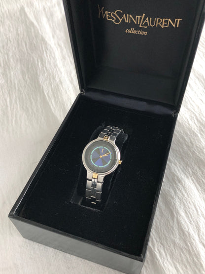 Yves Saint Laurent YSL Logo Watch Silver×Blue 5421-H13855Y Vintage r2mjrn