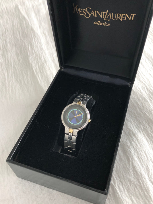 Yves Saint Laurent YSL Logo Watch Silver×Blue 5421-H13855Y Vintage r2mjrn