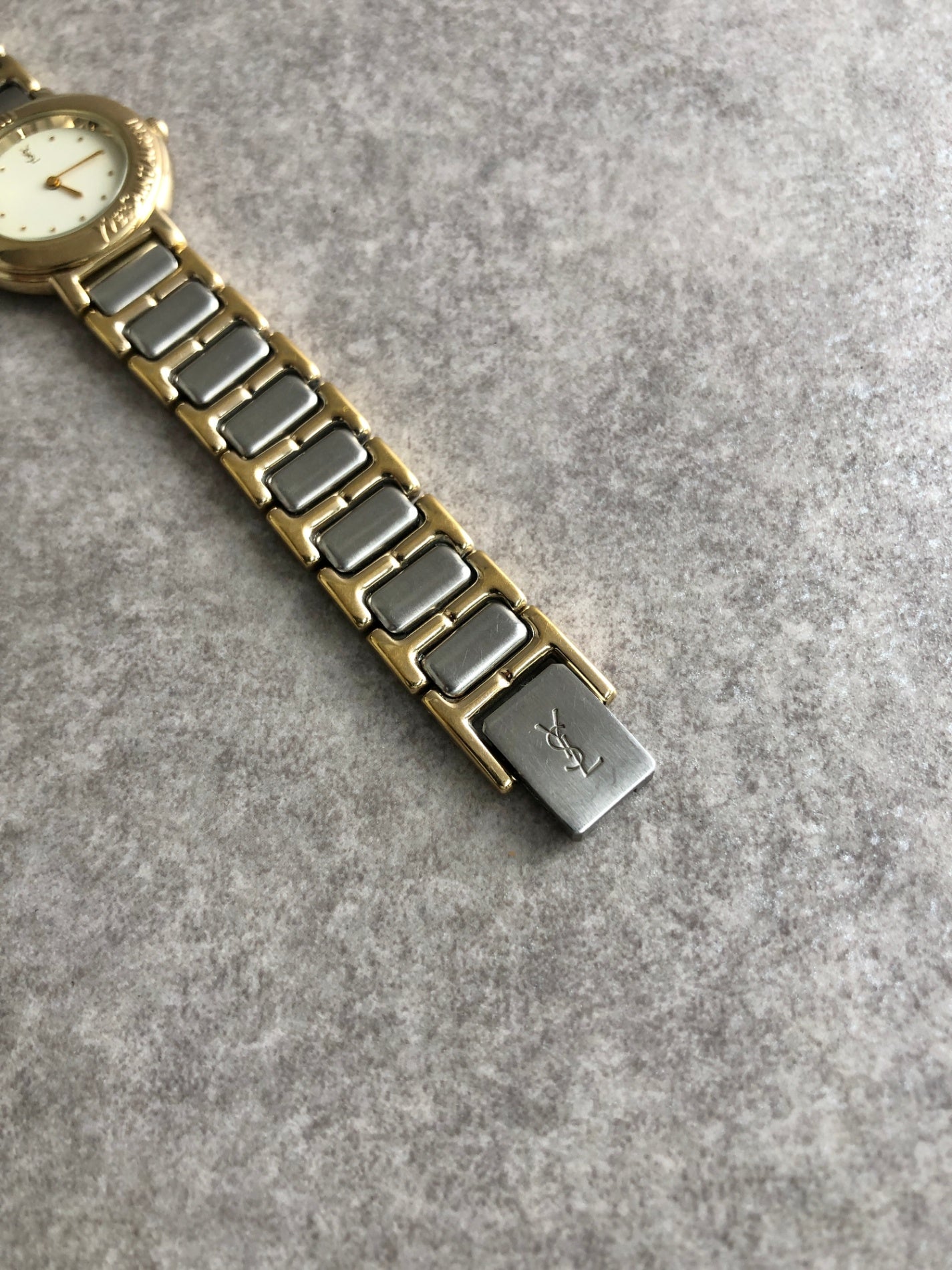 Yves Saint Laurent YSL Logo Watch Silver×Gold GN-4-S Vintage
