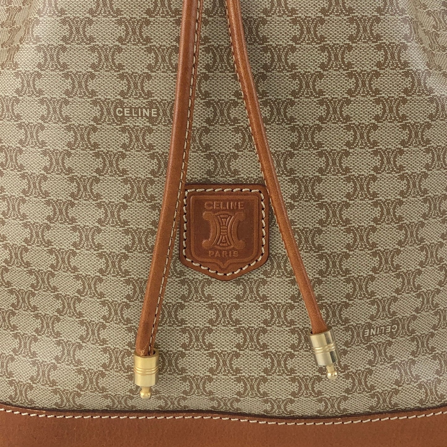 CELINE Macadam Blason Drawstring Shoulder bag Beige Vintage xyjee7