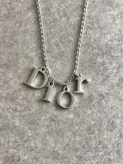 Christian Dior Logo Motif Necklace Silver Vintage 4vs2mn