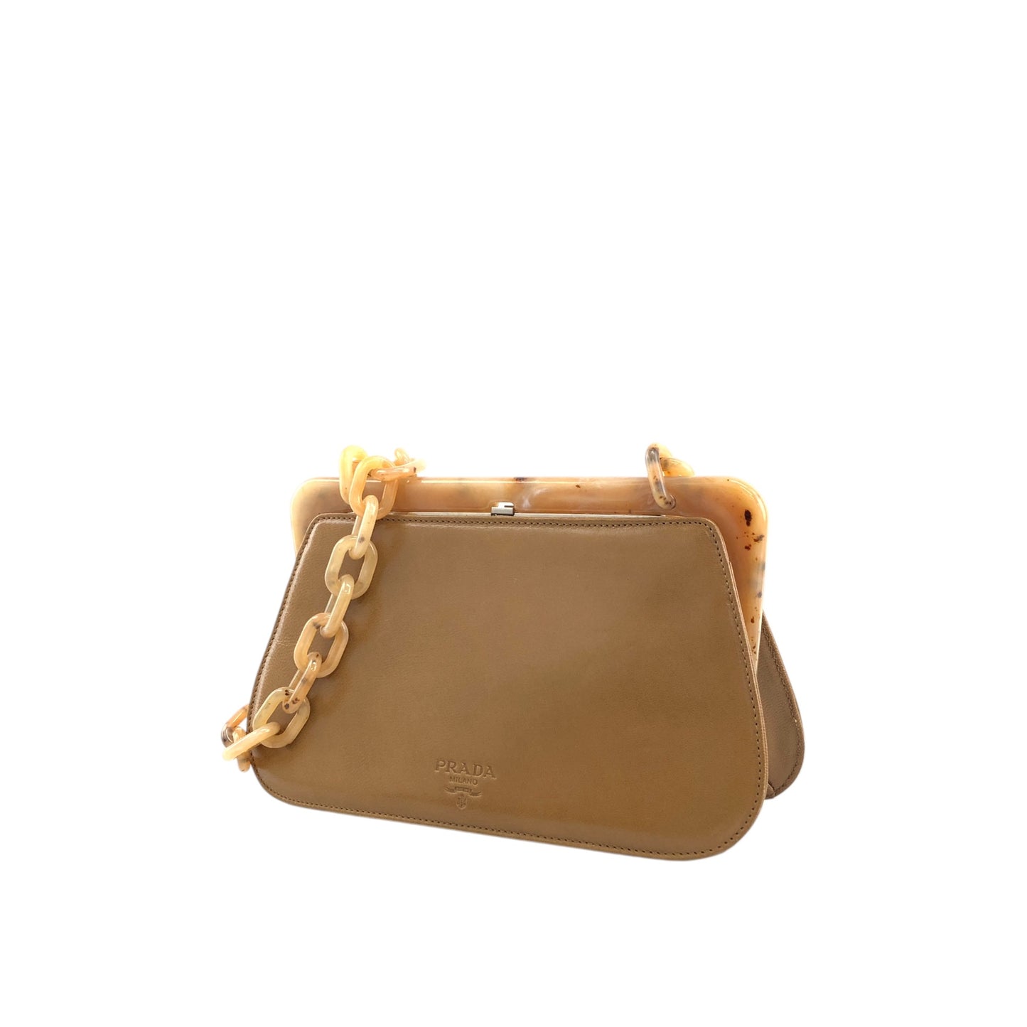 PRADA Logo Metal Clasp Chain Shoulder bag Brown Vintage 8f3n64