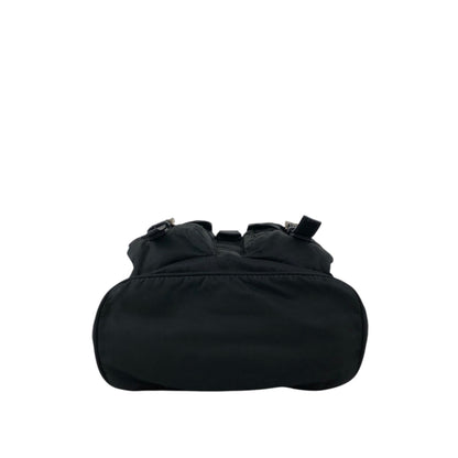 PRADA Tessuto Triangle Logo Double Pocket Backpack Black Vintage xgxrpz