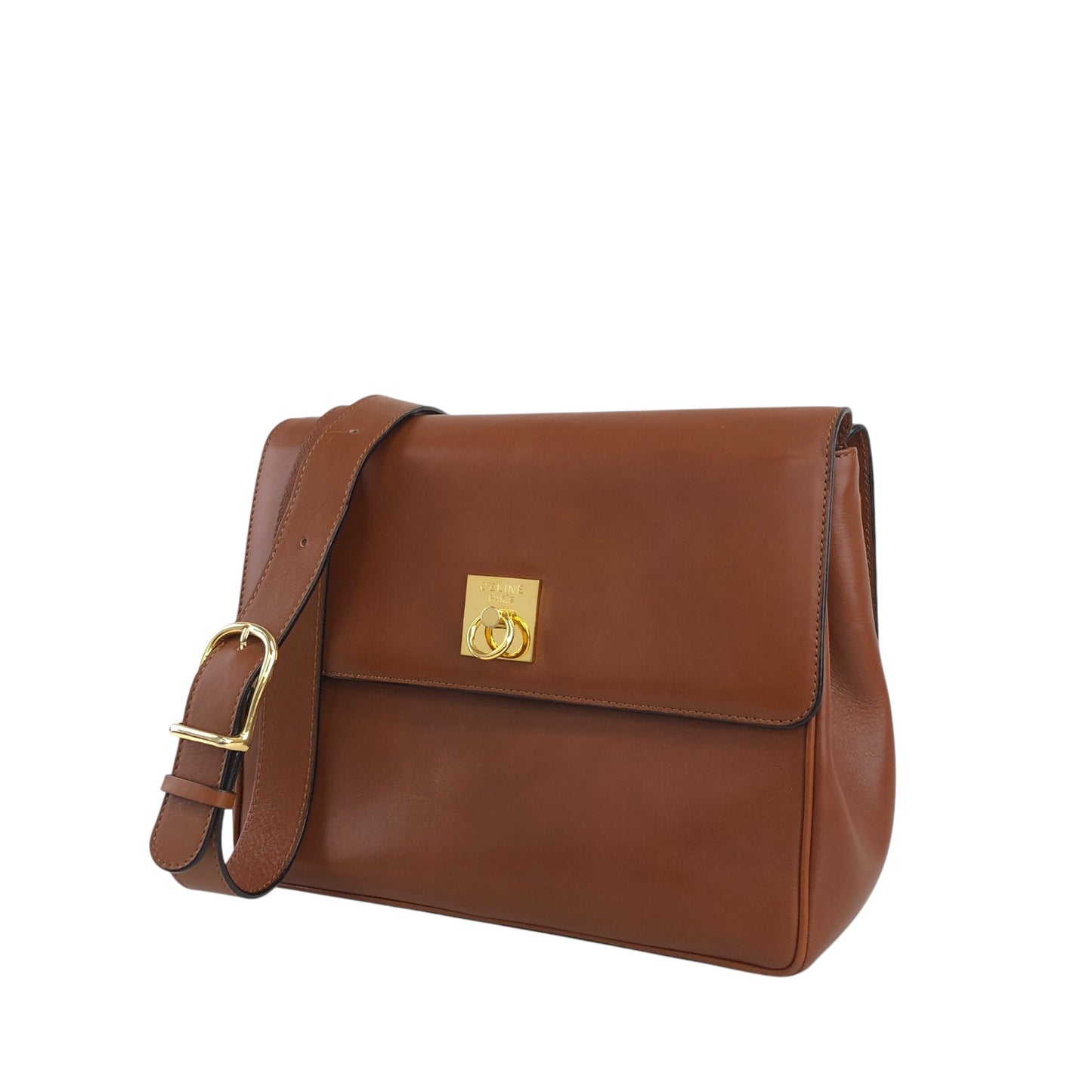 CELINE Gancini Flap Shoulder bag Brown Vintage jx5pxb