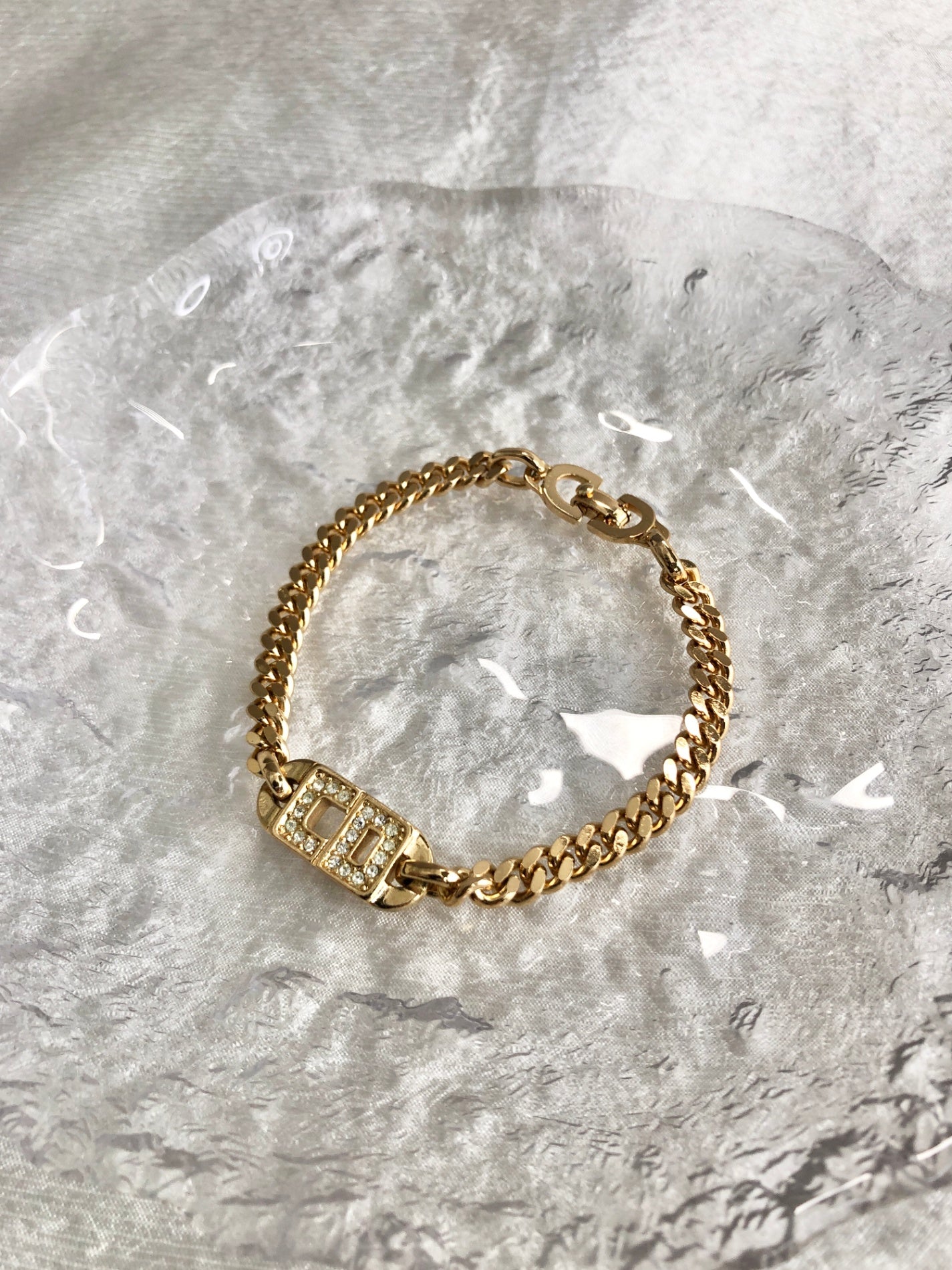Christian Dior CD Logo Rhinestone Bracelet Gold Vintage sw33x4