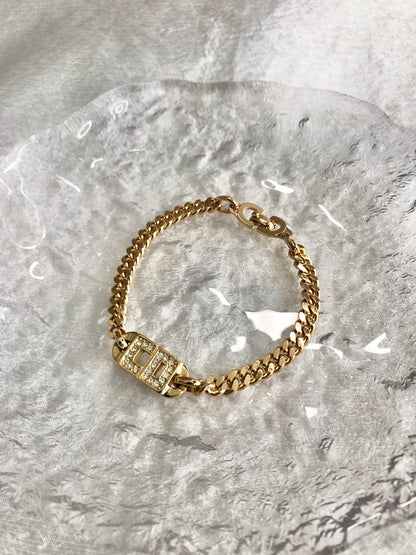 Christian Dior CD Logo Rhinestone Bracelet Gold Vintage sw33x4