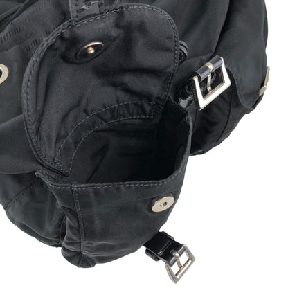 PRADA Tessuto Triangle Logo Double Pocket Backpack Black Vintage najw37