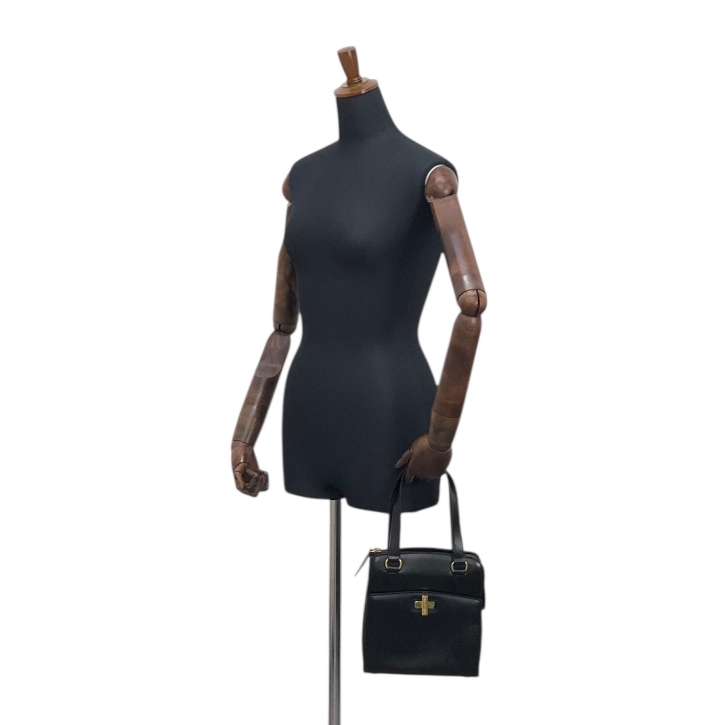 CELINE Turn Lock Handbag Black Vintage 6caidw