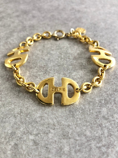 CELINE Horse Bit Bracelet Gold Vintage 2h688g