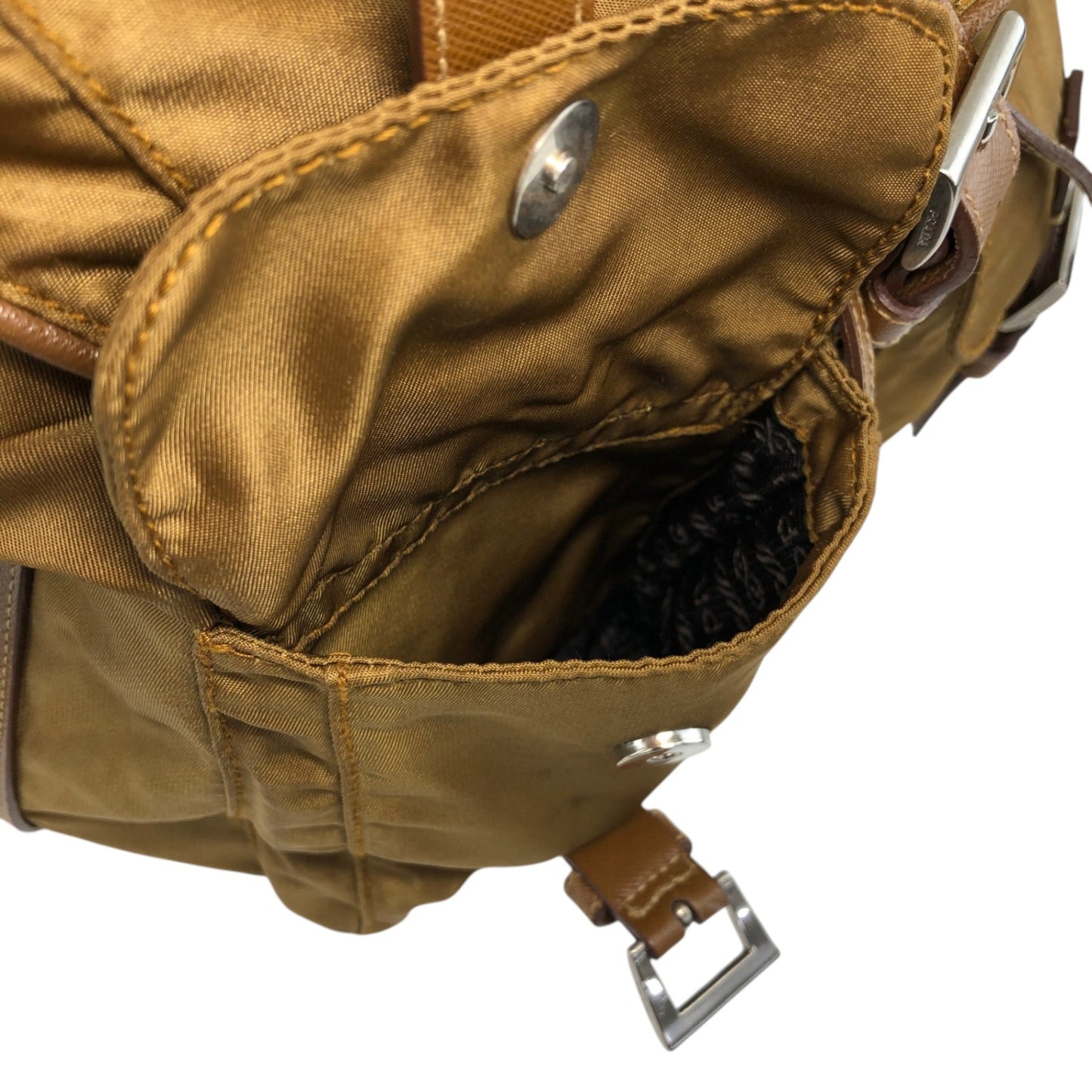 PRADA Tessuto Triangle Logo Double Pocket Handbag Shoulder bag Beige Vintage cgzz8n