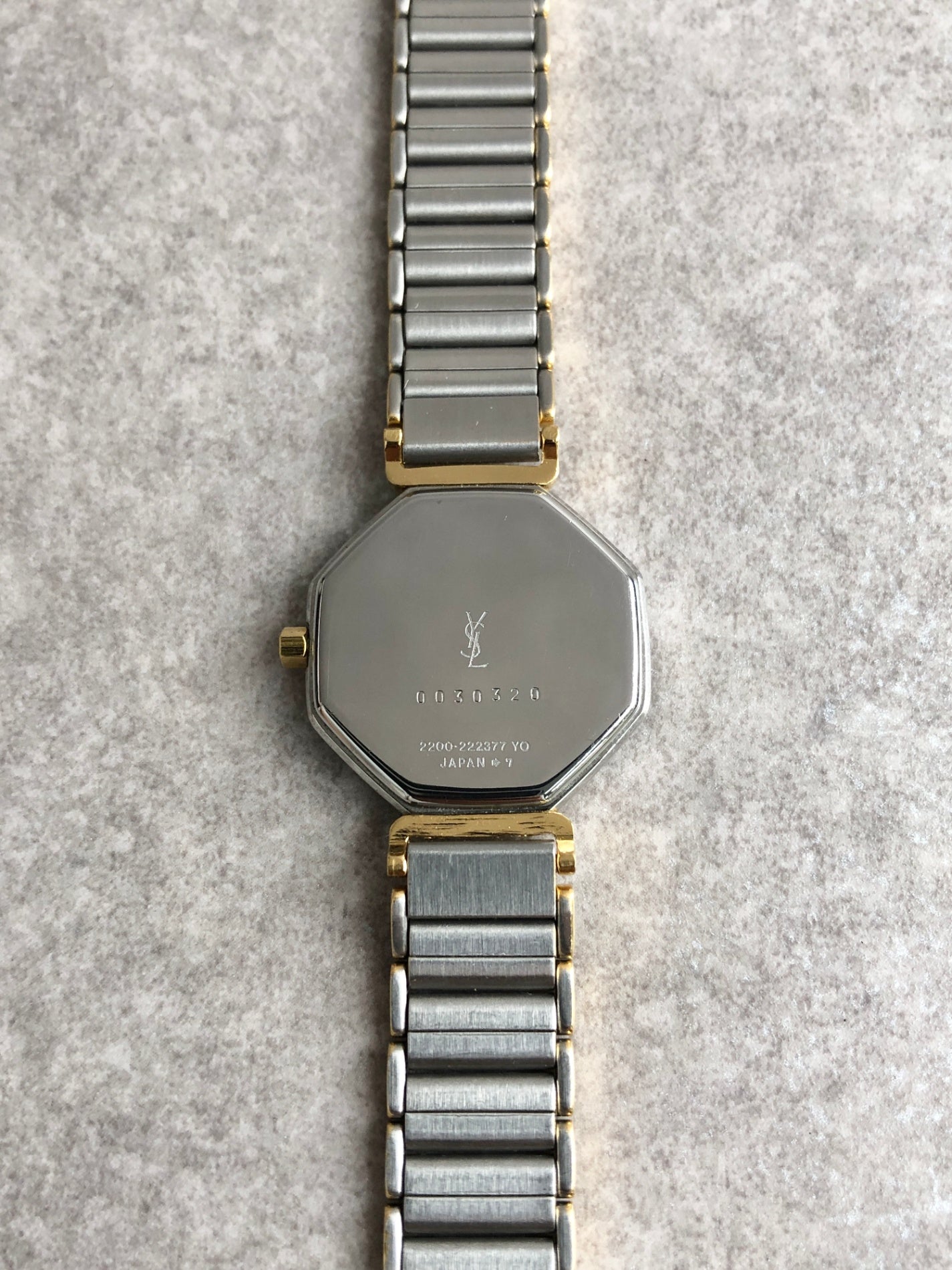 Yves Saint Laurent Octagon Quartz Watch Silver×Gold 2200-222377 Vintage g5ze82
