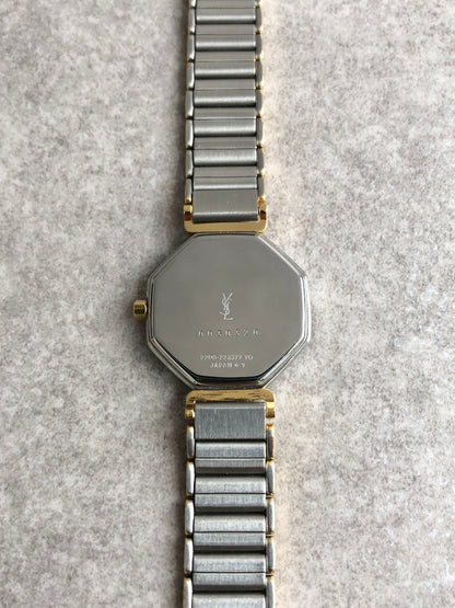 Yves Saint Laurent Octagon Quartz Watch Silver×Gold 2200-222377 Vintage g5ze82
