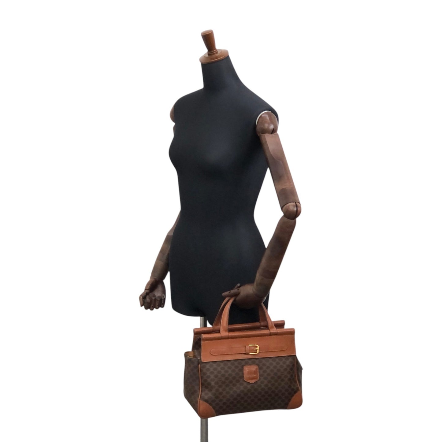 CELINE Macadam Blason Front Buckle Handbag Brown Vintage kaare7