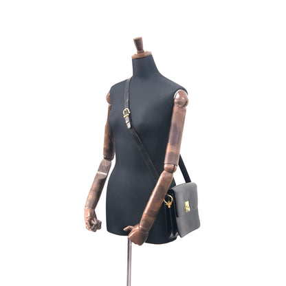 CELINE Gancini Leather Shoulder bag Black Vintage kmhh2a