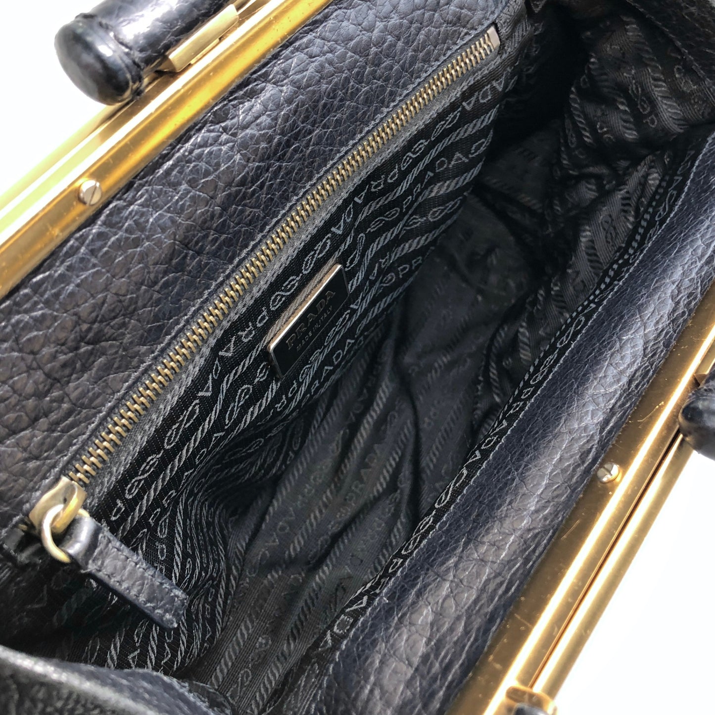 PRADA Triangle Logo Metal Clasp Handbag Black Vintage caemtz