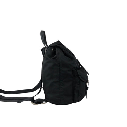 PRADA Tessuto Triangle Logo Double Pocket Backpack Black Vintage najw37