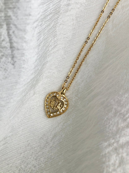 Christian Dior Heart Motif Rhinestone Necklace Gold Vintage 7vjhn8