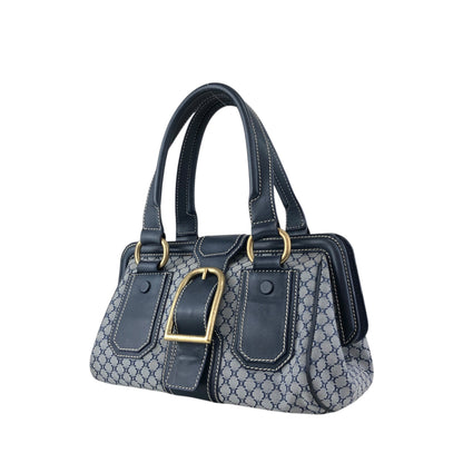 CELINE Blason Front Buckle Handbag Navy Vintage rk6nfn