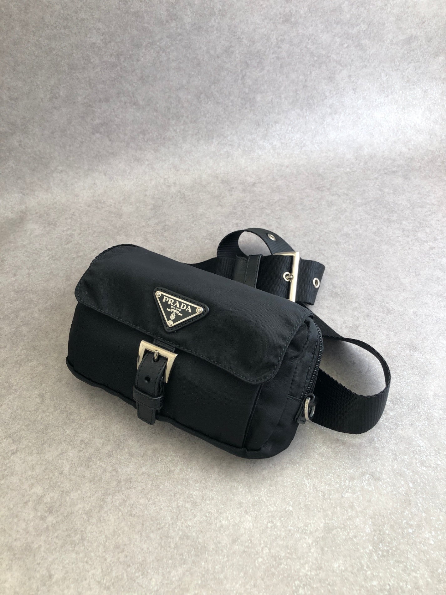 PRADA Tessuto Triangle Logo Shoulder bag Sling bag Black Vintage s8izt8